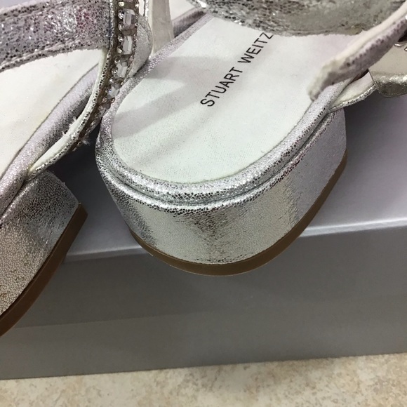 Stuart Weitzman Penelope Four Stones Girls size 4 silver sandals. NWOT. - Picture 5 of 7